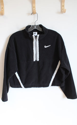 Nike Black & White Fleece Cropped Quarter Zip Jacket | Youth XL (18/20)