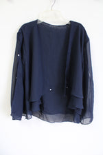 Navy Blue Chiffon Blouse Cardigan | L