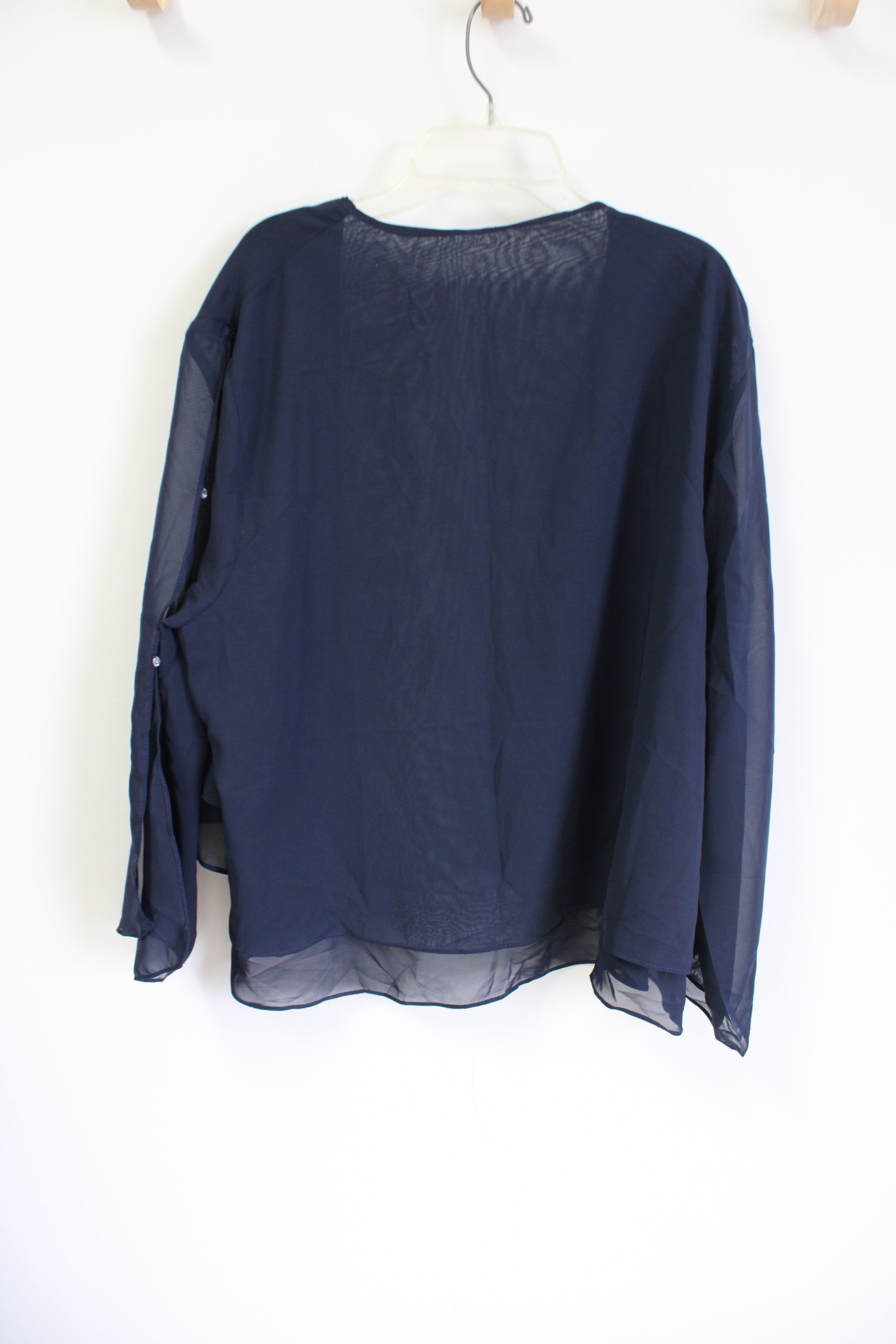 Navy Blue Chiffon Blouse Cardigan | L