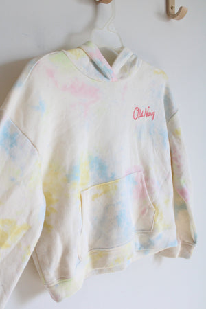 Old Navy Cream Multi-Colored Pastel Tie-Dyed Hoodie | Youth L (10/12)