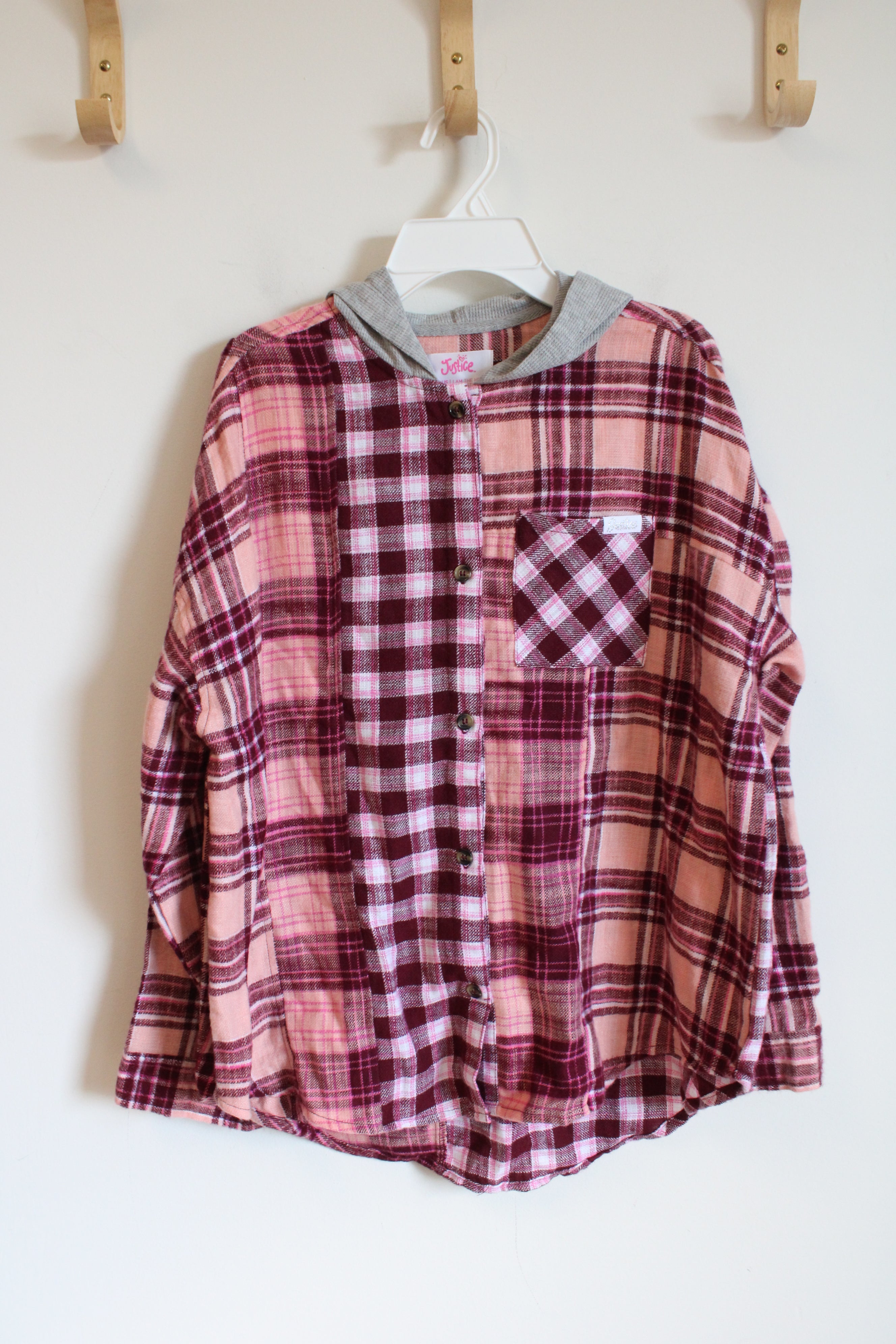 Justice Pink & Gray Two-Toned Flannel Hoodie | Youth XL Plus (18/20)