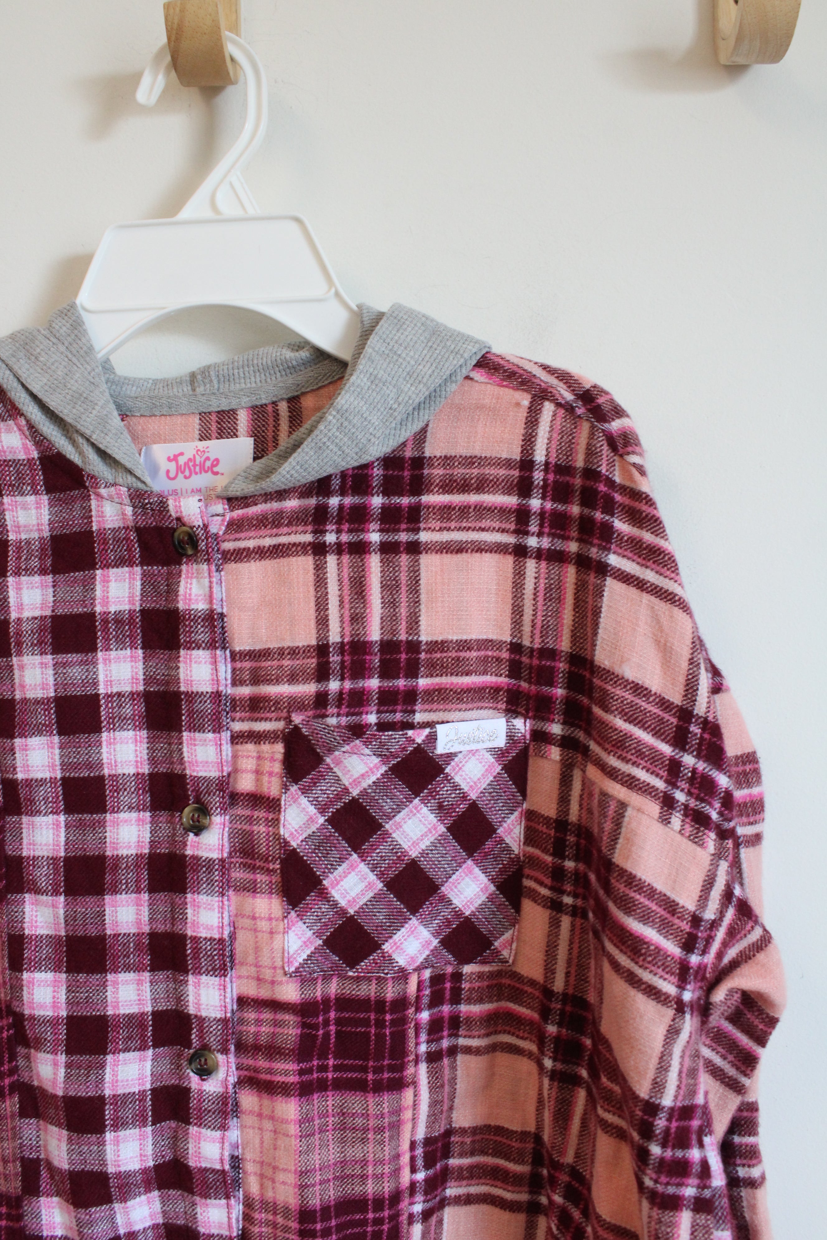 Justice Pink & Gray Two-Toned Flannel Hoodie | Youth XL Plus (18/20)