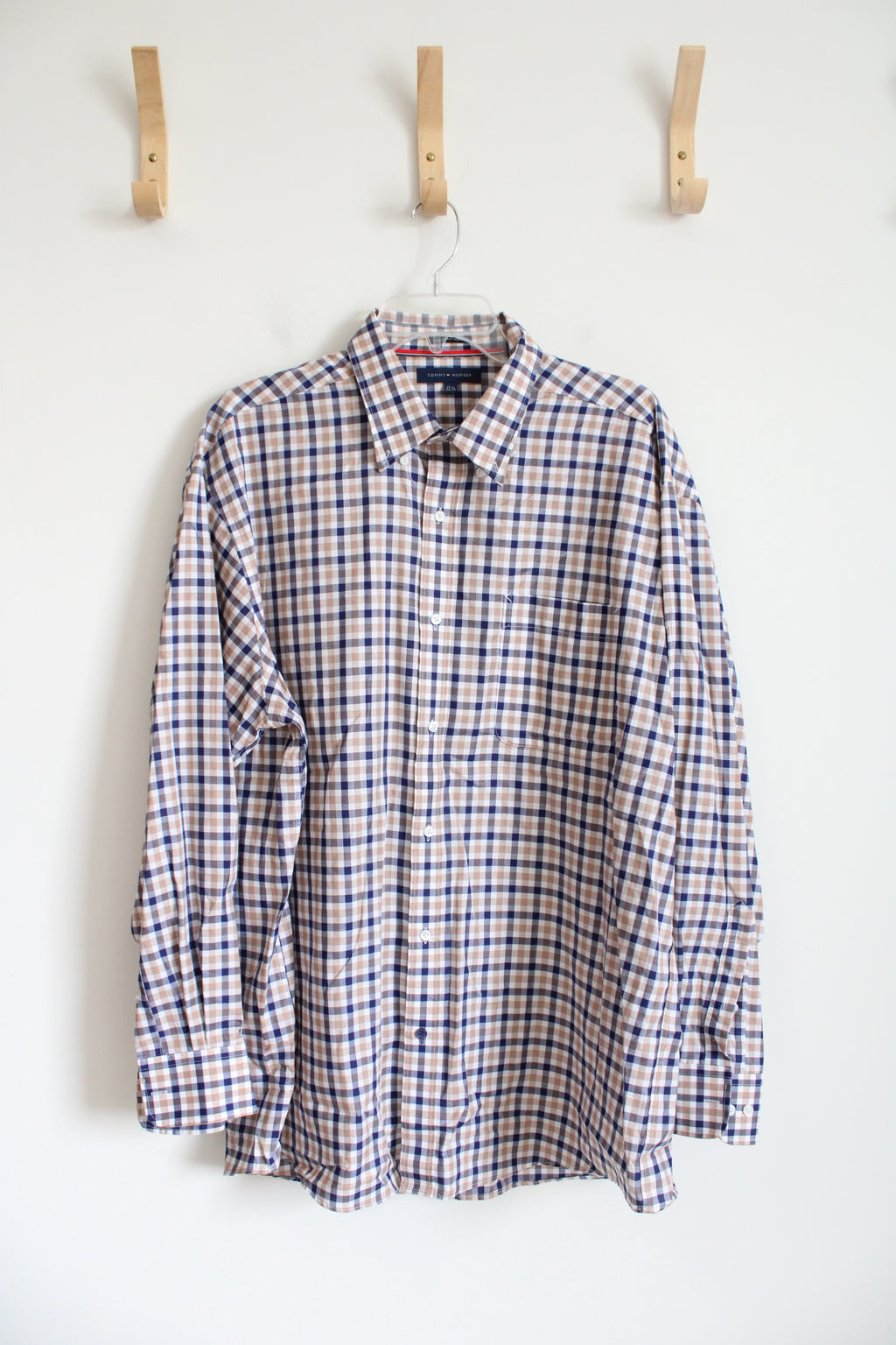 Tommy Hilfiger Regular Fit Blue & Brown Plaid Button Down Shirt | 17.5 (34/35)