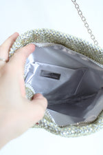 NEW Vintage Neiman Marcus Silver Yellow Rhinestone Zip Crossbody Bag