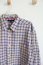 Tommy Hilfiger Regular Fit Blue & Brown Plaid Button Down Shirt | 17.5 (34/35)