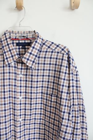 Tommy Hilfiger Regular Fit Blue & Brown Plaid Button Down Shirt | 17.5 (34/35)