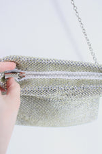 NEW Vintage Neiman Marcus Silver Yellow Rhinestone Zip Crossbody Bag