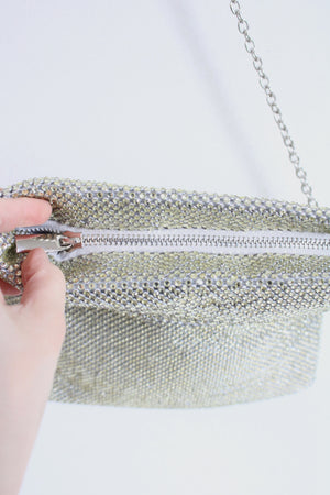 NEW Vintage Neiman Marcus Silver Yellow Rhinestone Zip Crossbody Bag