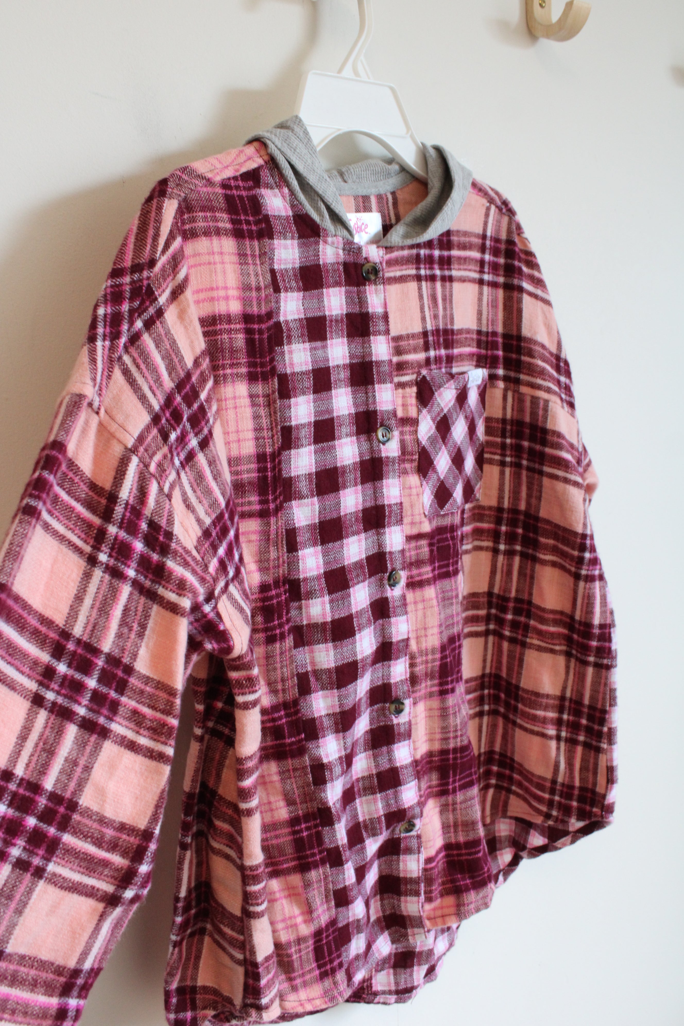 Justice Pink & Gray Two-Toned Flannel Hoodie | Youth XL Plus (18/20)