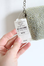NEW Vintage Neiman Marcus Silver Yellow Rhinestone Zip Crossbody Bag