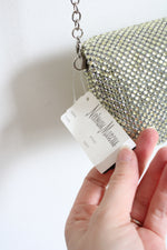NEW Vintage Neiman Marcus Silver Yellow Rhinestone Zip Crossbody Bag