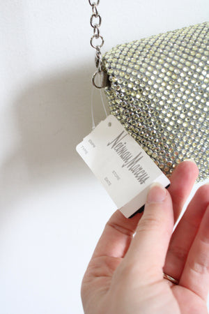 NEW Vintage Neiman Marcus Silver Yellow Rhinestone Zip Crossbody Bag