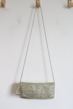 NEW Vintage Neiman Marcus Silver Yellow Rhinestone Zip Crossbody Bag