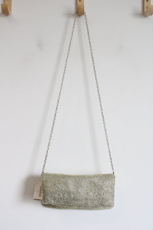 NEW Vintage Neiman Marcus Silver Yellow Rhinestone Zip Crossbody Bag
