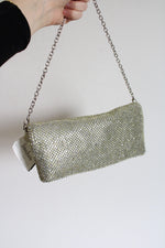 NEW Vintage Neiman Marcus Silver Yellow Rhinestone Zip Crossbody Bag
