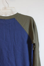 Lacoste Olive Green & Blue Waffle Knit Long Sleeved Henley Shirt | Youth 10