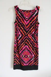 AB Studio Pink & Orange Patterned Black Dress | S