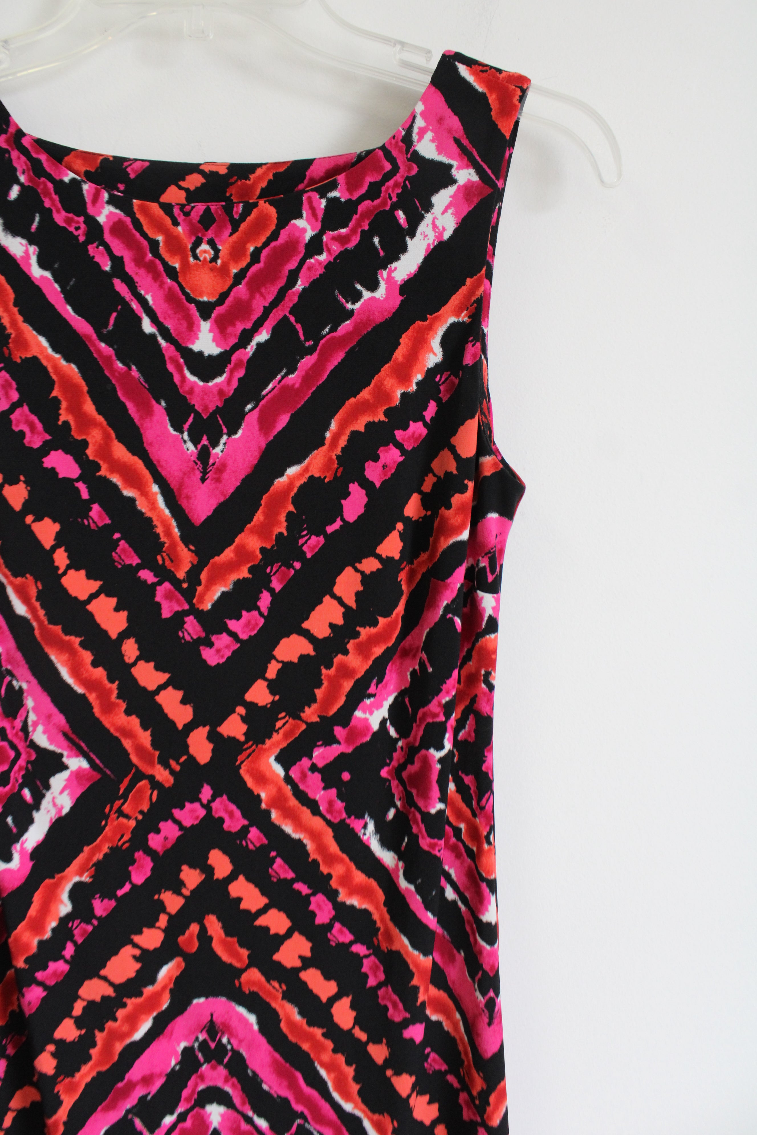 AB Studio Pink & Orange Patterned Black Dress | S