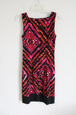 AB Studio Pink & Orange Patterned Black Dress | S