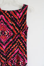 AB Studio Pink & Orange Patterned Black Dress | S