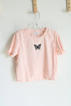 NEW PatPat Light Pink Ribbed Cropped Butterfly Shirt | Youth 7/8