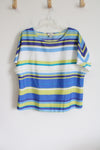 LOFT Blue & Green Striped Top | XL