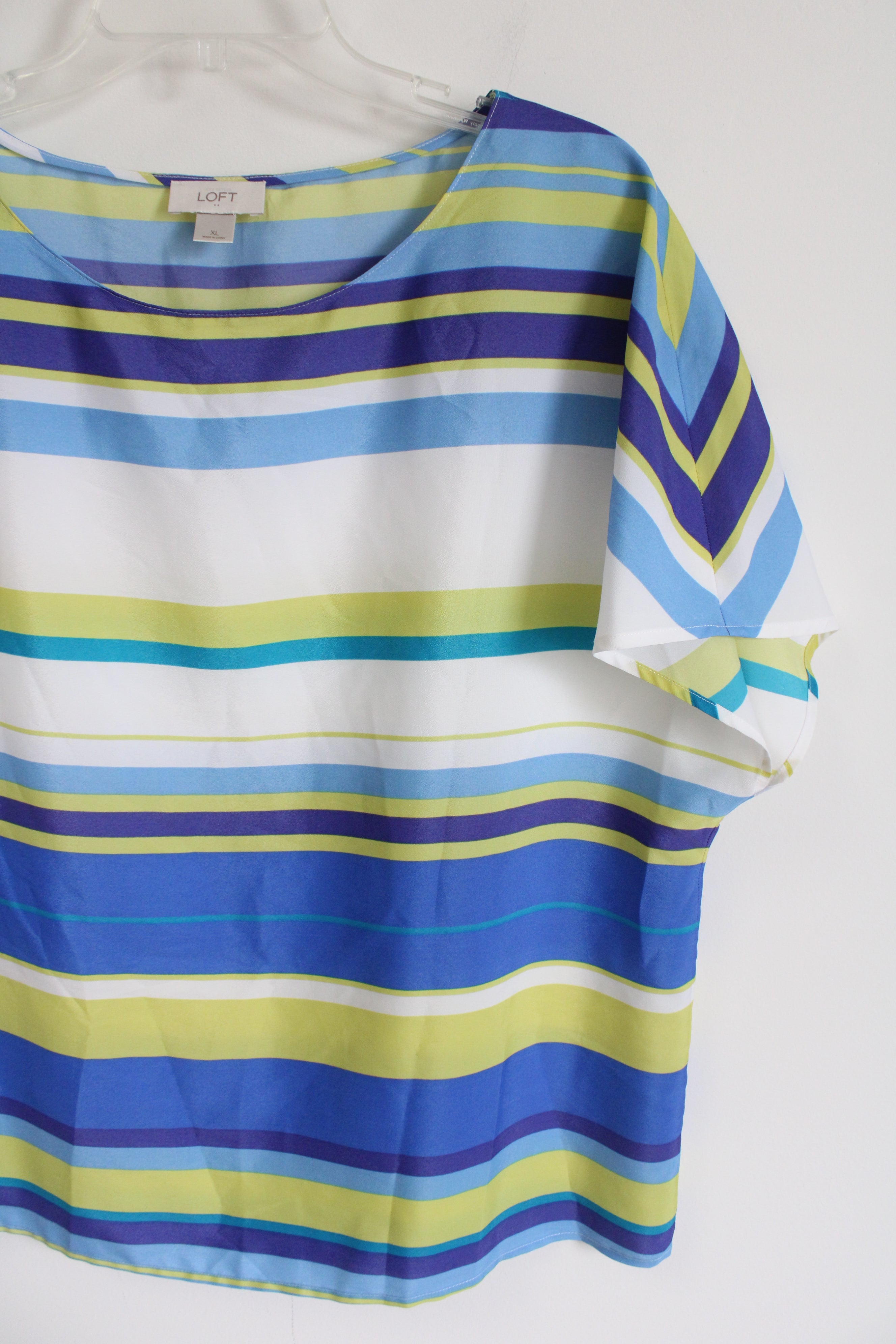 LOFT Blue & Green Striped Top | XL