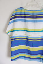 LOFT Blue & Green Striped Top | XL