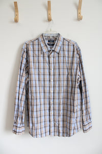 Dockers Blue & Brown Plaid Button Down Cotton Shirt | XL