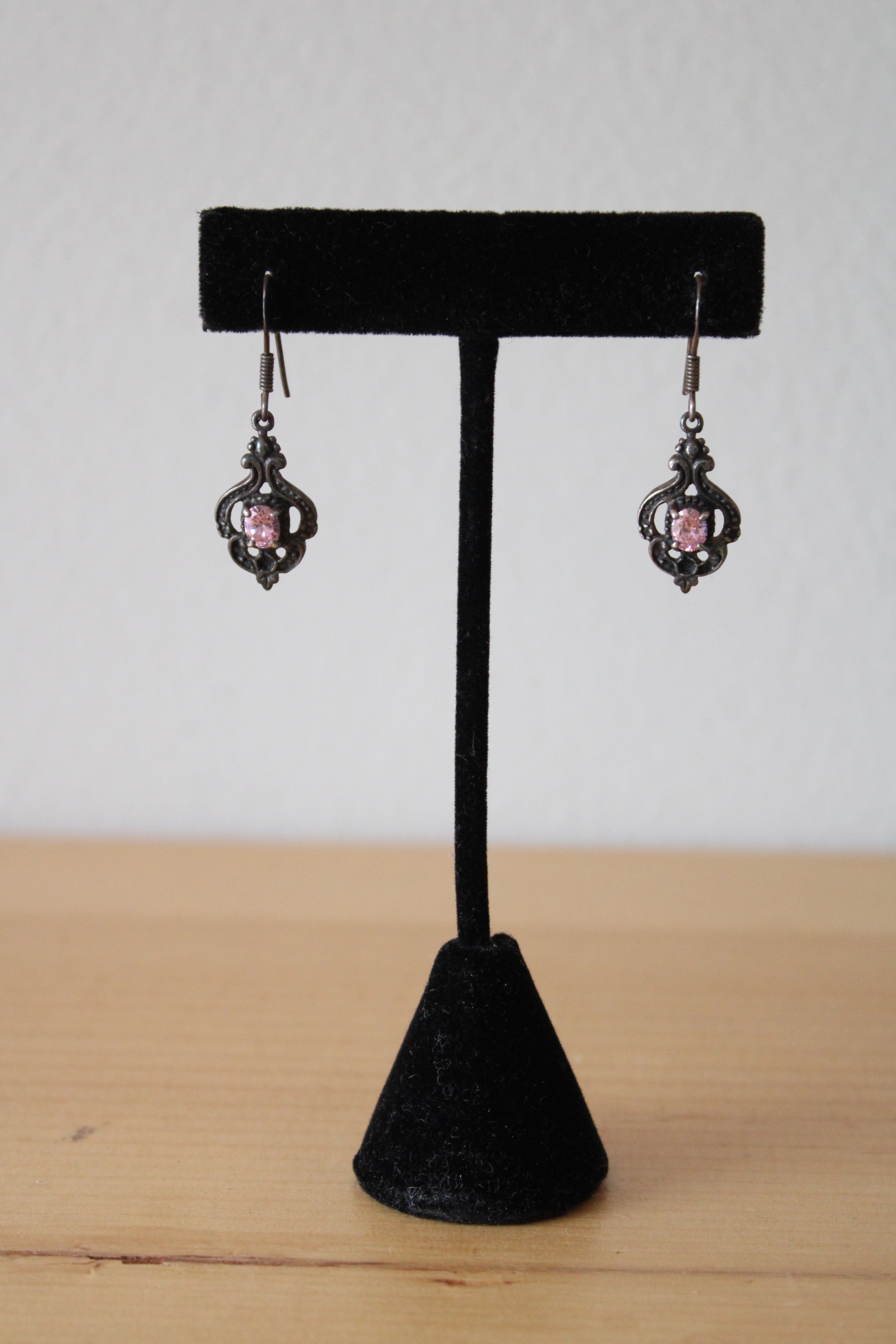 Pink Oval Stone Sterling Silver Earrings