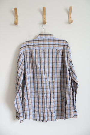 Dockers Blue & Brown Plaid Button Down Cotton Shirt | XL