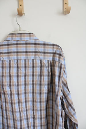 Dockers Blue & Brown Plaid Button Down Cotton Shirt | XL