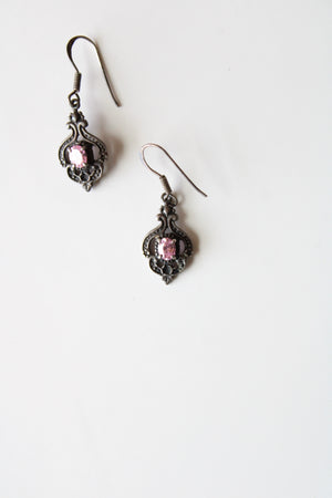 Pink Oval Stone Sterling Silver Earrings