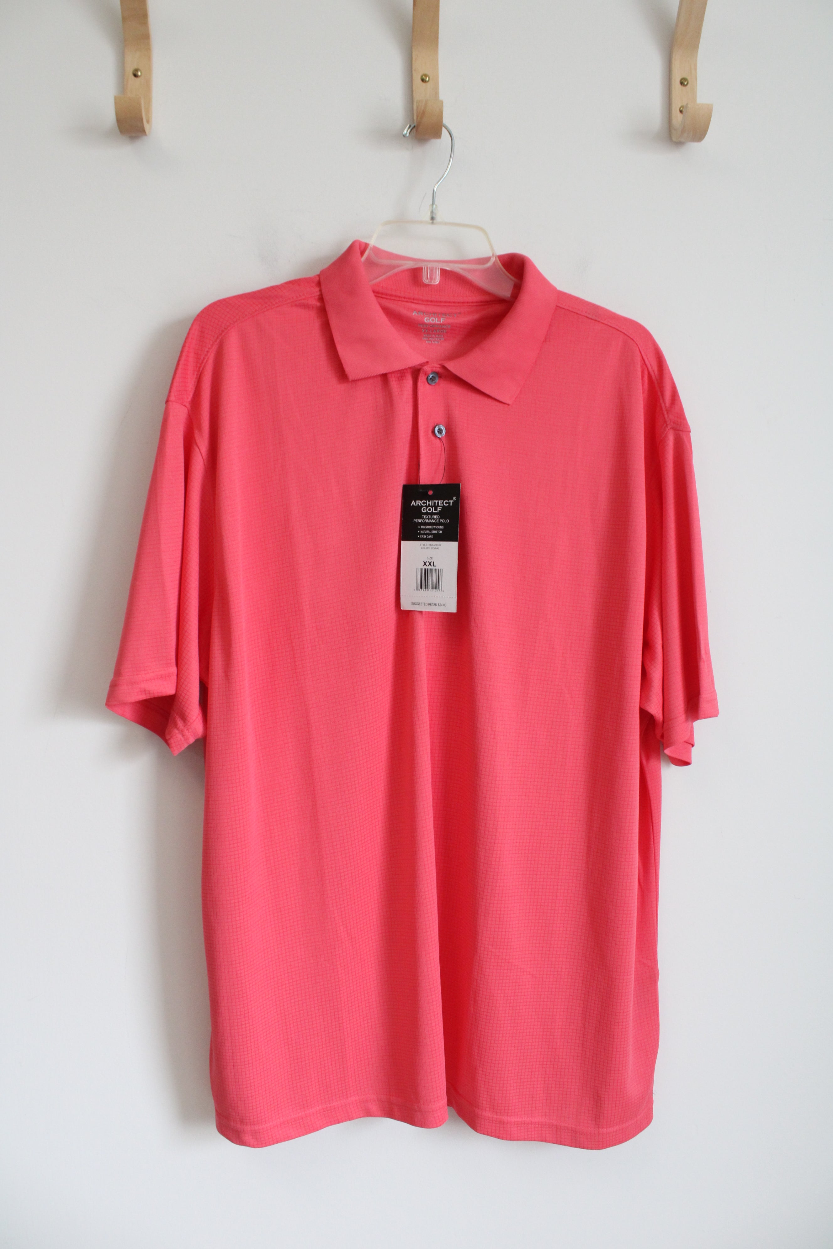 NEW Architect Golf Performance Salmon Pink Polo Shirt | XXL