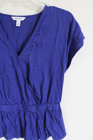 Nine West Blue Wrap Flare Top | S