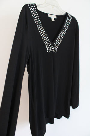 Michael Kors Silver Studded Black Long Sleeved Top | XL