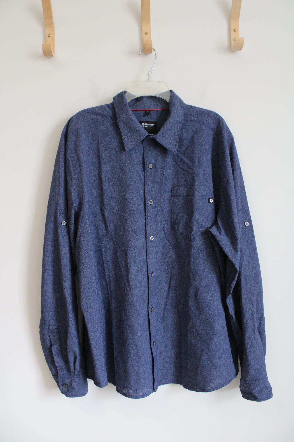 Marmot Dark Blue Long Sleeved Button Down Shirt | XXL