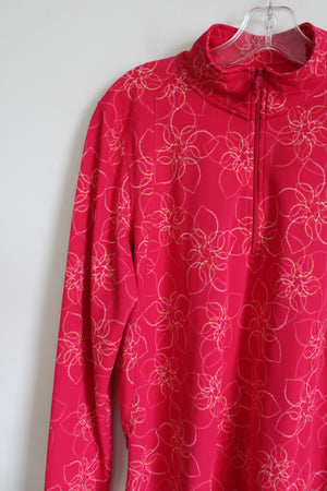 L.L. Bean Pink Floral Quarter Zip Jacket | L