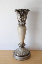 Gray & Brown Engraved Leaf & Swirl Candle Stick