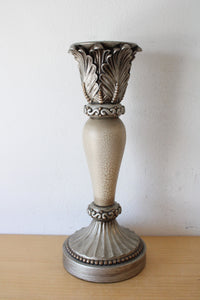 Gray & Brown Engraved Leaf & Swirl Candle Stick