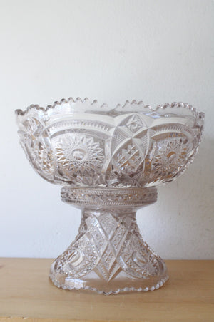 Vintage Pale Lavendar Glass Punch Bowl & Pedestal Stand