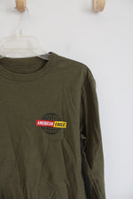 American Eagle Standard Fit Olive Green Known Around The World Long Sleeved Shirt | S