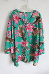 Catherines Brown & Pink Floral Green Button Down Top | 4XL