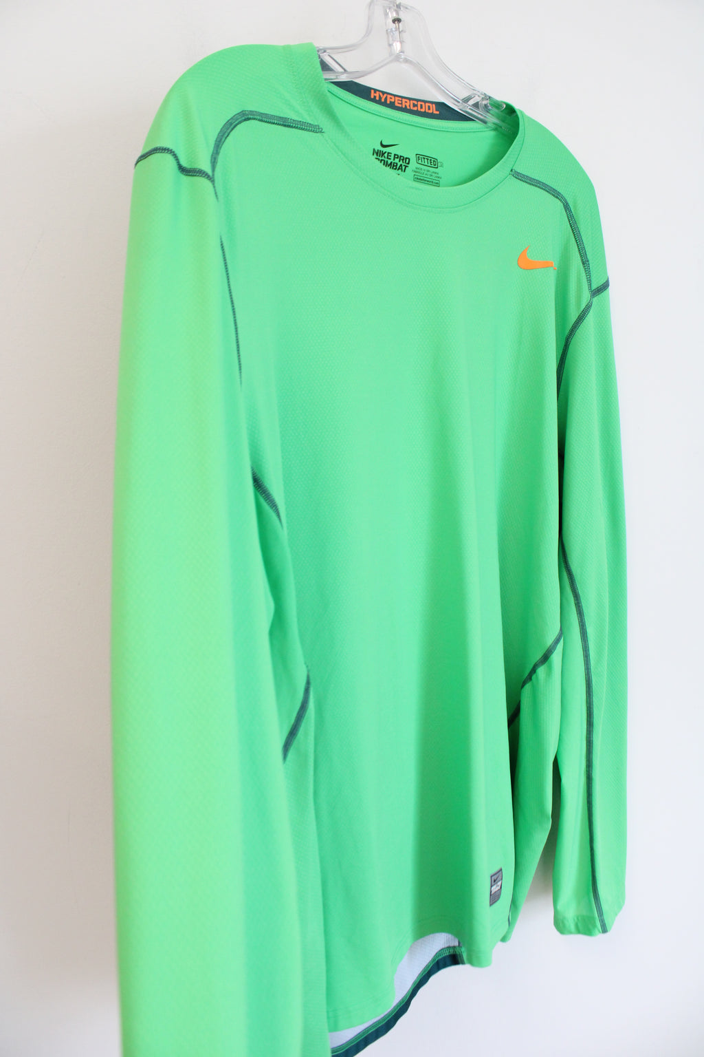 Nike Pro Combat Dri-Fit Fitted Green Long Sleeved Athletic Shirt | XXL