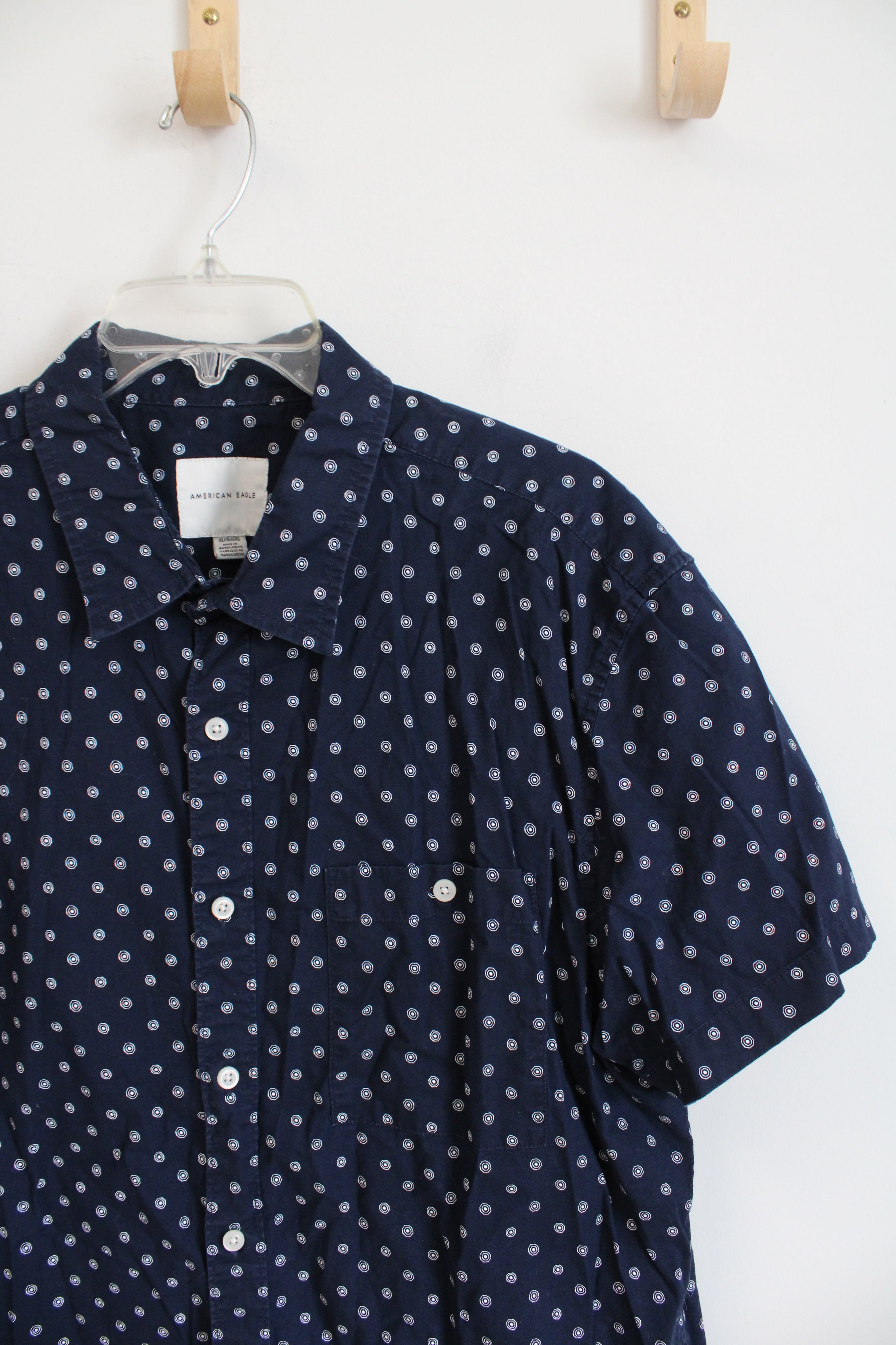 American Eagle Navy & White Circle Patterned Button Down Shirt | XL