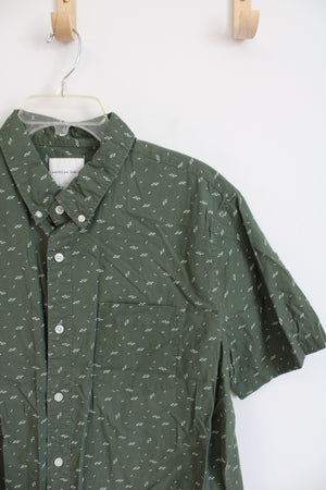 American Eagle Green & White Patterned Button Down Shirt | XL