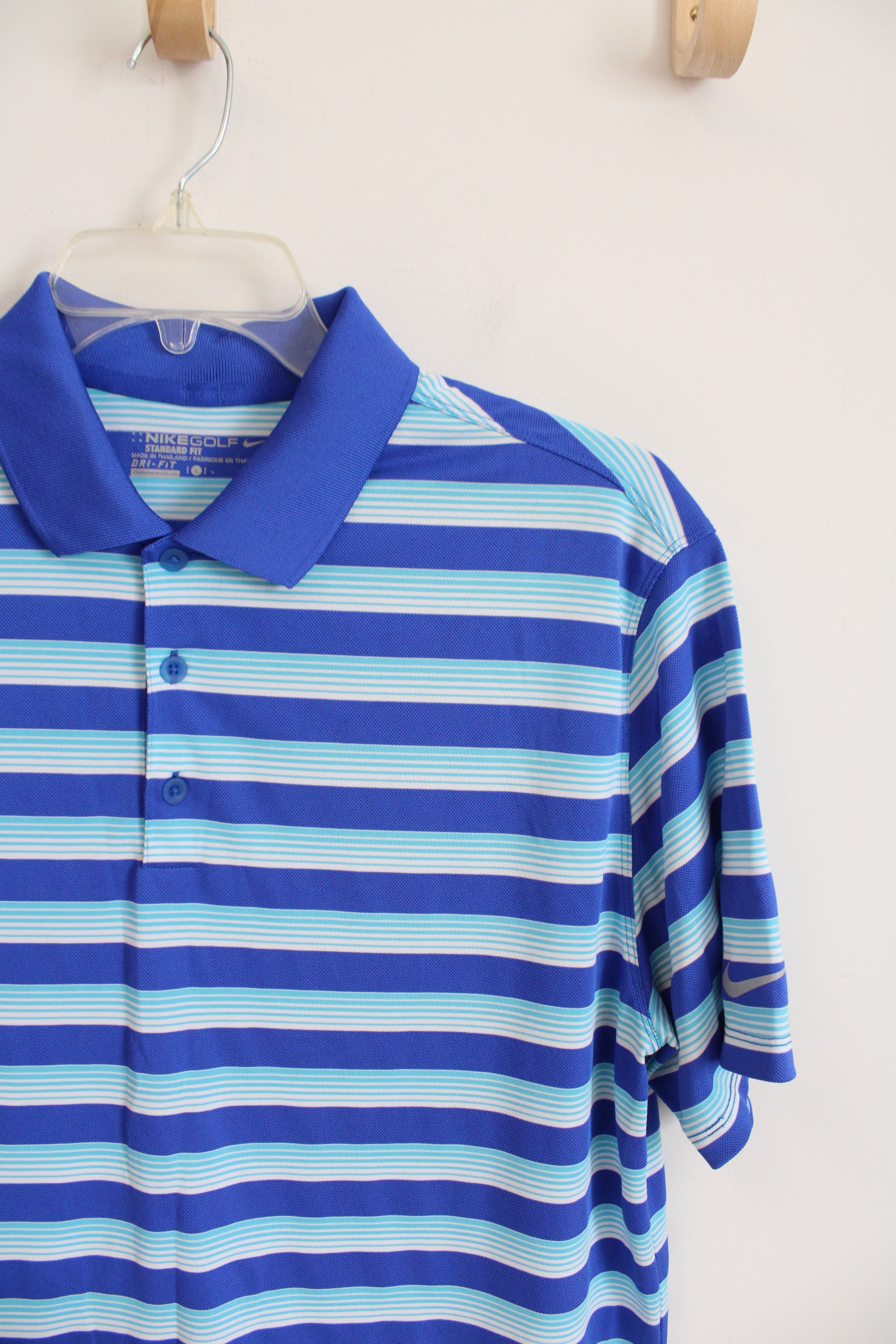 Nike Golf Standard Fit Blue Striped Polo | L