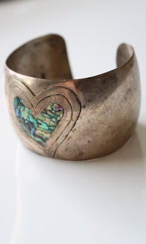 Heart Abalone Handmade Sterling Silver Cuff Bracelet