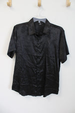 Shein Black Floral Button Down Shirt | S