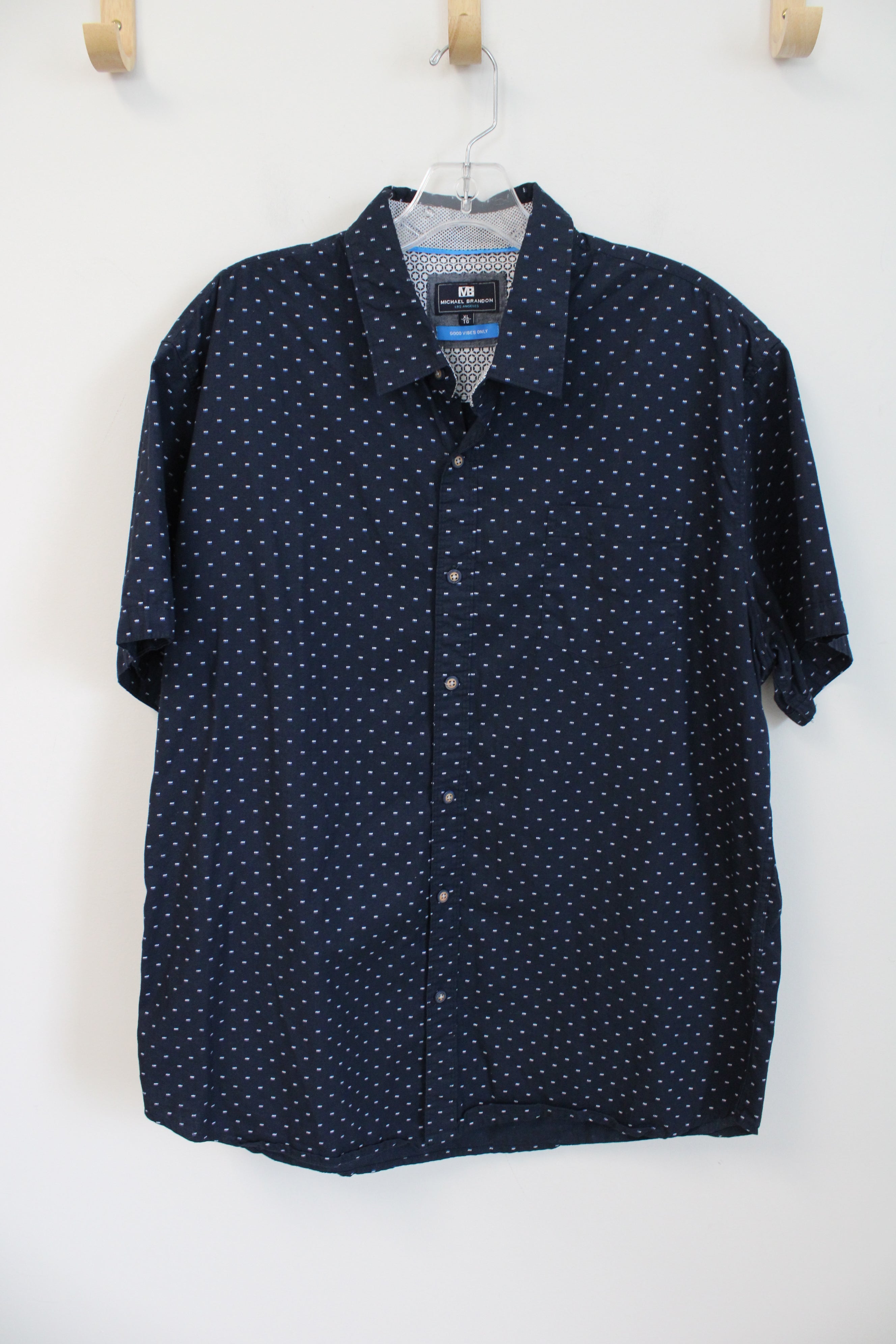 Michael Brandon Navy Patterned Good Vibes Only Button Down Shirt | XL